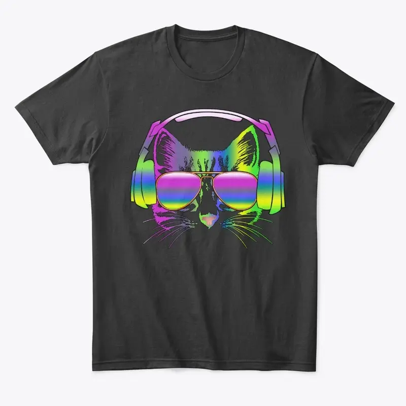 Cat DJ Headphones Cool T-Shirt