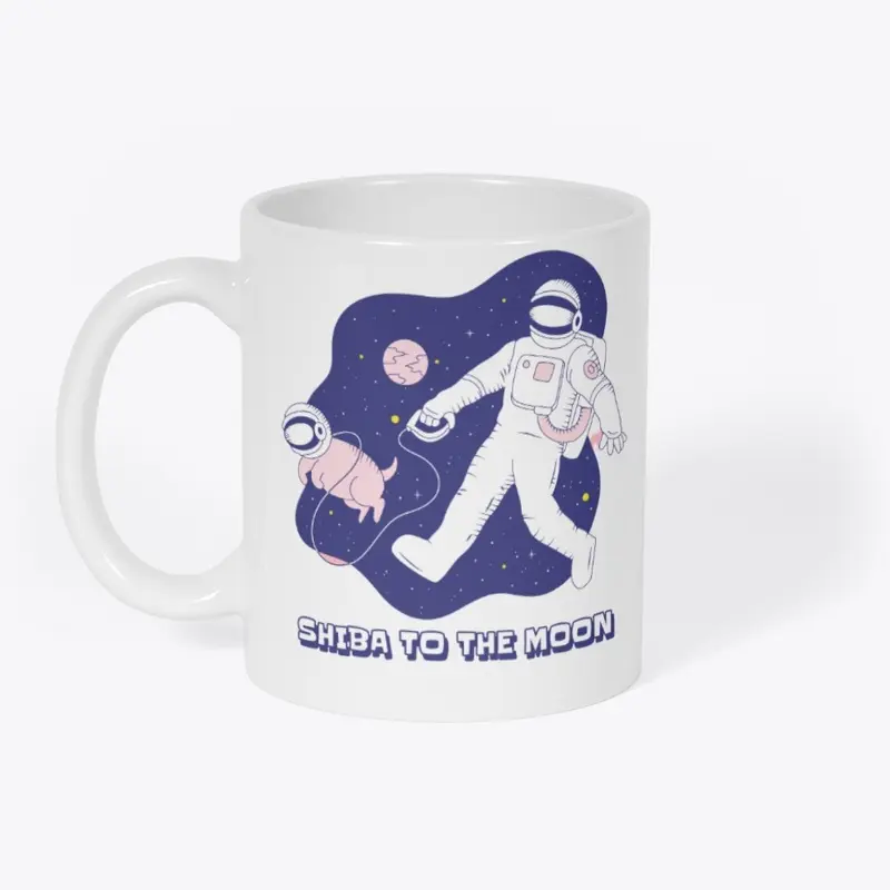 Walking Shiba Inu On The Moon Crypto Mug